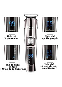 Tông đơ cắt tóc đa năng 11in1 Kemei KM-8508 nhiều đầu thay thế dùng cắt tóc, chấn viền, cạo râu, cạo lông, tỉa lông mũi, cạo chân mày,...có màn hình LED hiển thị điều chỉnh 2 mức tốc độ sạc nhanh 2h