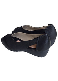 Giày nữ đế xuồng 3cm hở mũi Trường Hải da bò thật màu đen DX135