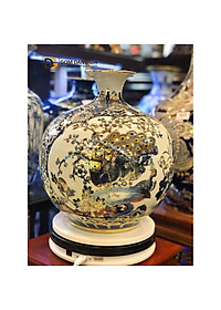 Bình hút tài lộc vẽ vàng chim công mẫu đơn