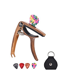 3in1 Alloy Universal Guitar Capo with 5 Picks and Leather Pick Holder for Acoustic Guitars Electric Guitar Ukuleles Mandolins Bass Guitars