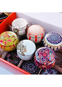 Bộ 4 hộp nến thơm Anzzar cao cấp hương hoa tinh dầu dịu nhẹ, sáp thơm trong hộp thiếc hoa văn tinh tế phong cách Bắc Âu NT-04