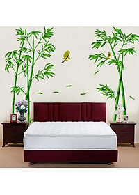 [ Size Lớn ] Decal dán tường kết hợp Hoa Sen Hồng và Bụi Tre  AM9104+XL8292