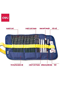 Bộ Dụng Cụ Vẽ Phác Thảo 27 Phụ Kiện Deli - Vẽ Mỹ Thuật - 1 Bộ - 58125