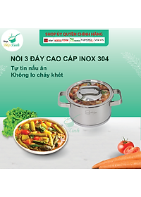 Bộ nồi inox 304 bếp từ 3 đáy và xửng hấp inox 24cm Fivestar nắp kính tặng 1 SẠN INOX