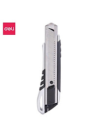 Dao rọc giấy Deli Vỏ Kim Loại cao su mềm chống trượt, loại 8 lưỡi khóa tự động E2057