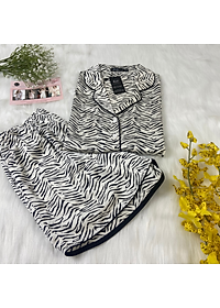 Đồ bộ mặc nhà nữ Pijama lụa VILADY - B136 kiểu đồ bộ ngắn họa tiết vằn đen siêu dễ thương, chất liệu lụa Pháp ( lụa latin)