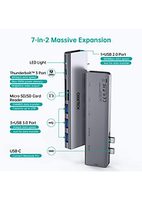 Hub type c chia cổng  Dual Type-C 7 in 1 hỗ trợ sạc nhanh 100W cho Macbook / laptop Type-C hiệu CHOETECH M23 ra 3 cổng USB 3.0, 1 cổng USB 2.0, Cổng đọc thẻ SD & Micro SD, sạc nhanh chuẩn Thunderbolt 3 0 - Hàng chính hãng