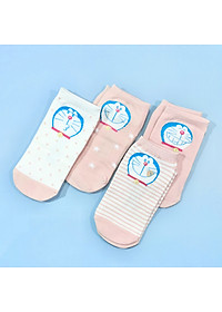 Set hộp 4 đôi tất nữ NICESOKS chất liệu cotton cao cấp, ngắn cổ thể thao, họa tiết Doraemon , hàng chính hãng NS5005FS