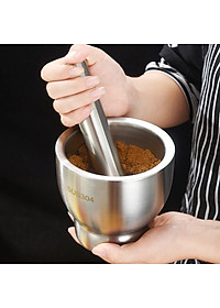 Bộ Chày Cối Inox 304 Nguyên Khối Không Vết Hàn Có Lắp Đạy Kèm Chày Dã Đồ Cực Nhuyễn Mịn Cho Gia Đình - HÀNG CHÍNH HÃNG MINIIN