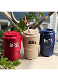 Combo 2 cốc uống nước kèm nắp xoay có lỗ cắm ống hút  320ml