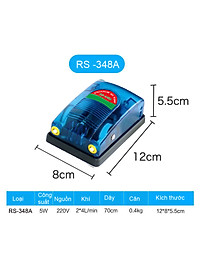 Máy Sủi Khí Oxy 2 Vòi RS 348A tặng kèm 2 bộ dây quả sủi (Máy sục khí oxy dùng cho bể cá cảnh dưới
