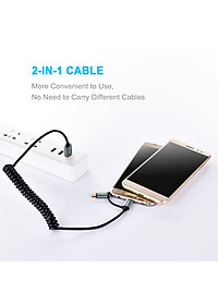 Bộ 2 Dây cáp sạc nhanh 2 in 1 Type-C và Micro USB dài 120CM hiệu CHOETECH MIX00021 (sạc nhanh 3A, sạc nhiều thiết bị, chip sạc thông minh, 1 dây lò xo & 1 dây thẳng) - Hàng chính hãng