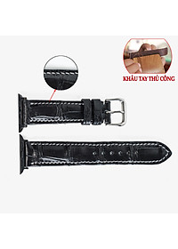 Dây đồng hồ dành cho AW da cá sấu đốt tre D108 - Da thật khâu tay thủ công cao cấp