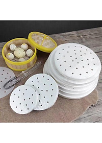 100 tờ giấy nến đục lỗ lót nồi chiên không dầu, hấp bánh bao, Giấy nến tròn lót xửng hấp (HY20)
