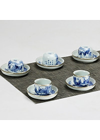 Bộ ấm chén men lam bọc đồng chóp lửa chính hãng gốm sứ Bát Tràng - bình trà, bộ bình uống trà cao cấp