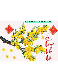 Decal trang trí tết cành mai vàng - có sẵn keo - decal dán kính trang trí tết  PK627(70x100cm)