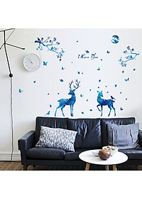 Decal dán tường Mẫu Gia Đình Nai dưới ánh trăng ,có sẵn keo chỉ cần bóc dán