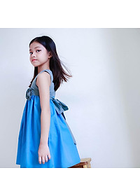 Váy đầm bé gái xanh ba bông hoa KIKA- Từ 11kg-45kg - K143