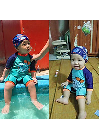 Bộ đồ bơi liền quần cho bé trai sơ sinh, bé trai nhỏ từ 8kg, hình in dễ thương, chất thun bơi lạnh đẹp, mềm mịn thân thiện với làn da bé | BT09