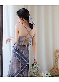 Bộ đồ bơi bikini nữ 2 mảnh đi tắm biển áo croptop kèm váy sang chảnh phong cách Hàn quốc