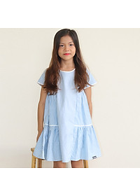 Đầm Bé Gái Kika Kẻ Xanh Blue Phối Viền Trắng K126
