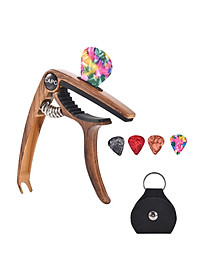 3in1 Alloy Universal Guitar Capo with 5 Picks and Leather Pick Holder for Acoustic Guitars Electric Guitar Ukuleles Mandolins Bass Guitars