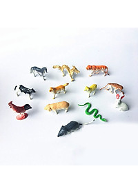 Bộ Mô Hình Nhựa Đồ Chơi 12 con Rắn Rồng Chuột Gà Thỏ Ngựa Khỉ Hổ Heo Bò Cừu Chó PB13