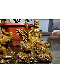 Cặp tượng văn thù _ phổ hiền bồ tát bằng gỗ bách xanh thơm nức kt 15×14×6cm