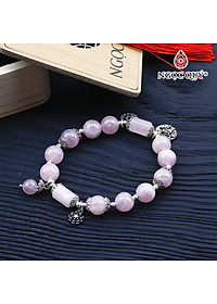 Vòng thạch anh hồng madagascar phối charm sen bạc mệnh hỏa, thổ - Ngọc Quý Gemstones