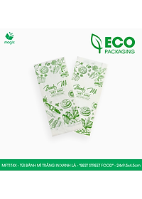 MFT1T4X - 24x9.5x4.5 cm - 100 Túi bánh mì Trắng, in sẵn họa tiết BEST STREET FOOD - Bao bánh mì Túi giấy thực phẩm an toàn