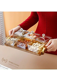 Khay Đựng Mứt Tết 6 Hũ Thủy Tinh Sang Trọng Cao Cấp, Hũ Đựng Bánh Kẹo, Các Loại Hạt - Thố Thủy Tinh Đựng Bánh Kẹo- HÀNG CHÍNH HÃNG MINIIN