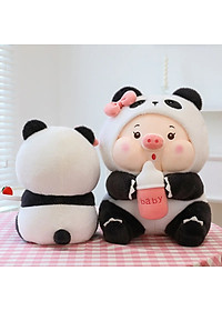 Thú nhồi bông heo cosplay gấu trúc ôm bình sữa - Size từ 25cm đến 85cm - Quà tặng gấu bông heo ôm bình sữa êm mịn cho bé.