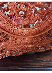 Đĩa trang trí phong thủy trạm khắc tứ linh bằng gỗ hương đá mặt rộng 40×4cm