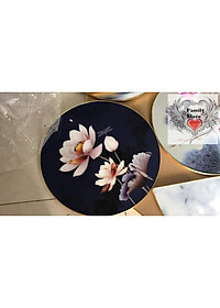 Tranh tráng gương tròn cao cấp hoa sen ngọc