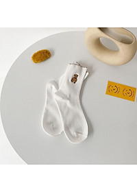 Tất bèo nữ cổ cao, vớ cổ cao vải cotton thêu hình chú Gấu Teddy phong cách thời trang Hàn Quốc - TD68 