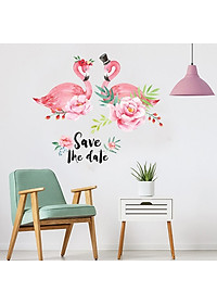 Decal dán tường dán kính trang trí Đôi hồng hạc JM7340