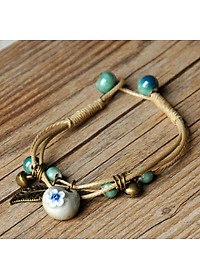Vòng tay gốm hạt truyền thống giỏ hoa VGOM46