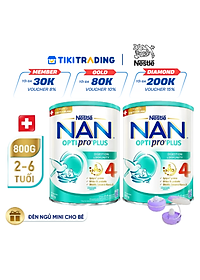 Bộ 2 lon Sữa bột Nestlé NAN OPTIPRO PLUS 4 800g/lon với 5HMO Giúp tiêu hóa tốt