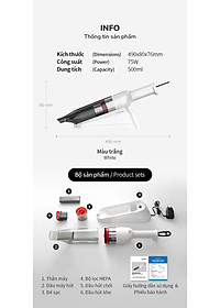 Máy hút bụi cầm tay mini Locknlock ENV136WHT Mini vacuum cleaner - 14V, 500mA, 75W - Dung tích 0.5L- Hàng chính hãng