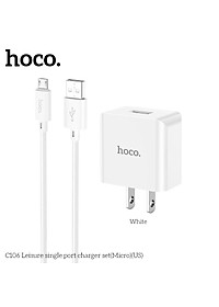 Bộ sạc điện thoại cho Iphone và Android hoco. C106 cổng USB sạc nhanh 2.1A dây dài 1M, dòng điện ổn định an toàn bảo vệ máy - Hàng Chính Hãng
