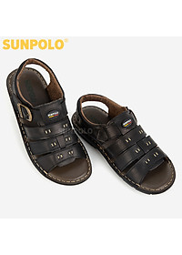 Xăng Đan Quai Ngang, Giày Sandal Nam Da Bò SUNPOLO SDA006 (Đen)