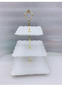 KHAY SỨ ĐỰNG BÁNH KẸO HOA QUẢ 3 TẦNG TRẮNG HOA DẬP NỔI - ANTH618