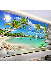 Tranh dán tường 3d cản bờ biển - tranh dán phòng khách - phòng ngủ - hành lang DD107