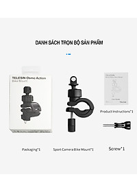 Kẹp Ghi Đông Telesin Cho GoPro, Sjcam, Yi Action, Osmo Action, Điện Thoại Trên xe đạp, xe máy, mô tô (Hàng Chính Hãng)