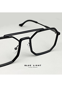 Gọng Kính Cận, Kính Giả Cận Nam Nữ, Mắt Lục Giác Độc Lạ, Dày Dặn Cứng Cáp, Đen,Bạc - BLUE LIGHT