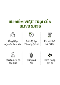 Máy Ép Chậm Olivo SJ196 – Ống Tiếp Nguyên Liệu Lớn 13cm – Động Cơ AC Cao Cấp