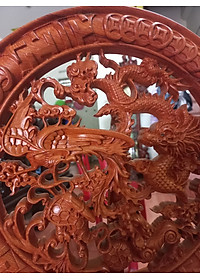 Đĩa trang trí phong thủy trạm khắc tứ linh bằng gỗ hương đá mặt rộng 40×4cm