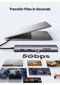 Ugreen UG15601CM498TK USB type C sang 1 x HDMI 4K30hz + 1 x VGA xuất cùng lúc + 1 x RJ45 1Gbps + TF + SD + 3 x USB 3.0 + 1 x 3.5mm NO MIC + 1 x USB-C PD 100W Bộ chuyển 10in1 - HÀNG CHÍNH HÃNG