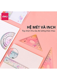 Bộ 4 Dụng Cụ Eke Thước Kẻ Thước Đo Góc Đo Độ Học Sinh Ombre Màu Thời Thượng Deli - Eke Tam Giác Vuông Đồ Dùng Toán Học Dụng Cụ Hình Học - EH652