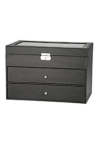 Hộp Đựng Mắt Kính 3 Tầng Đựng 18 Kính SAIKE SAIKE S318 Bọc Da Carbon Màu Đen